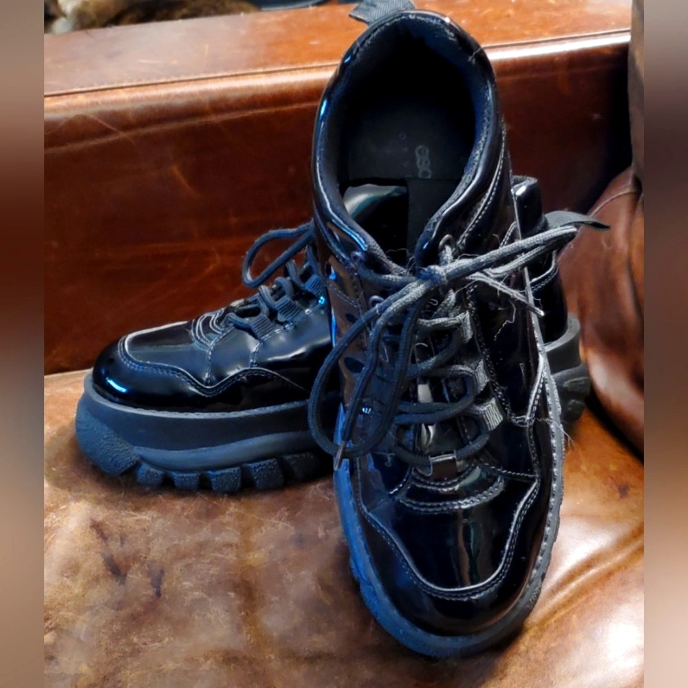 Asos Men's Black Patent Faux Leather Platform Running Shoes